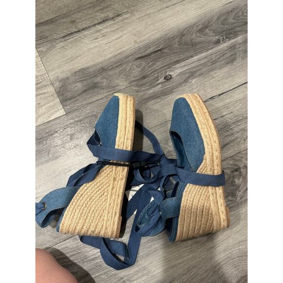 NWT ZARA Blue Denim Espadrille Ankle Tie Wedges Size 40 US Size 9 - Picture 6 of 7